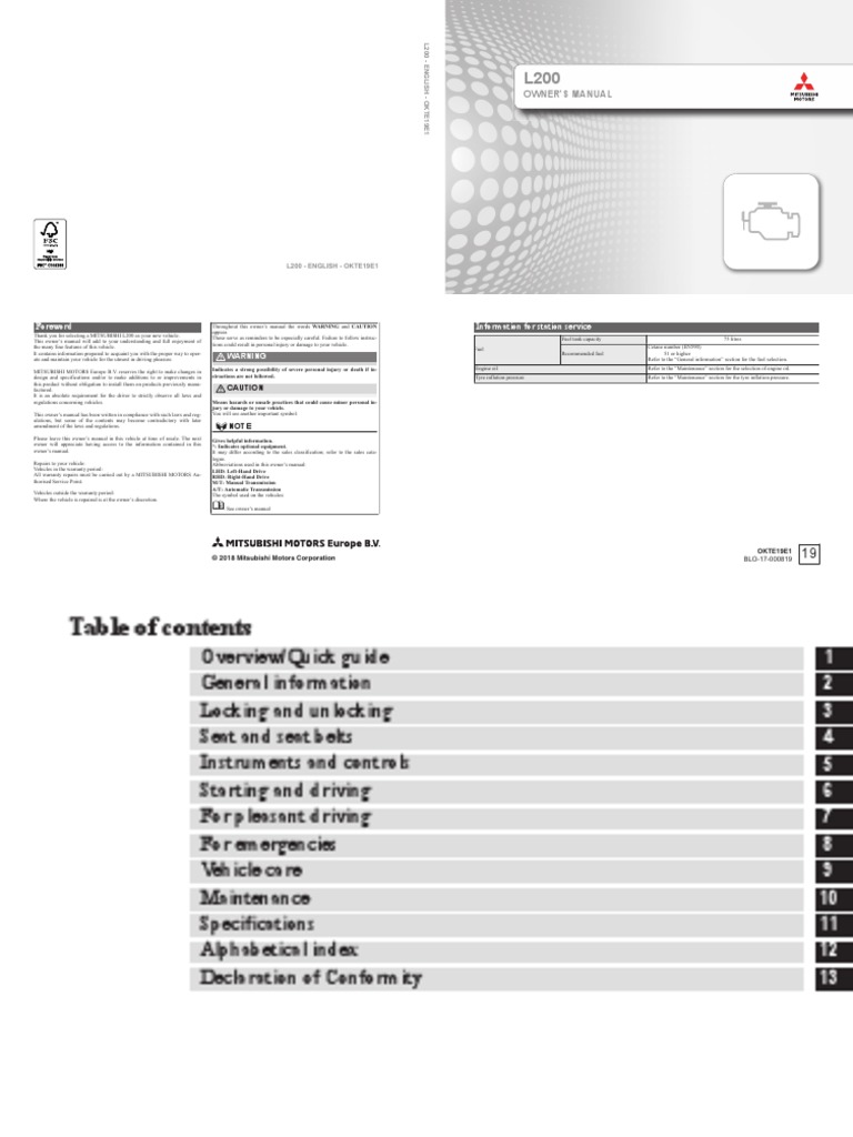 2018 MITSUBISHI L200 OWNERS MANUAL PDF visual data 4