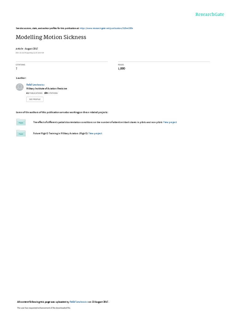 Lewkowicz 2016 Modelling Motion Sickness PDF Vestibular System Senses