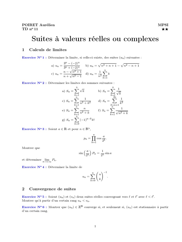 TD Suites Cor | PDF | Limite (mathématiques) | Analyses