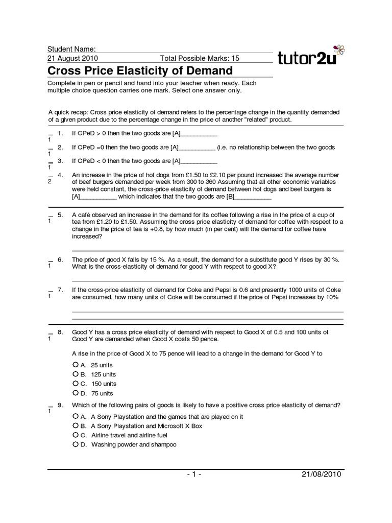 Cross Price Elasticity PDF Demand Price Elasticity Of Demand