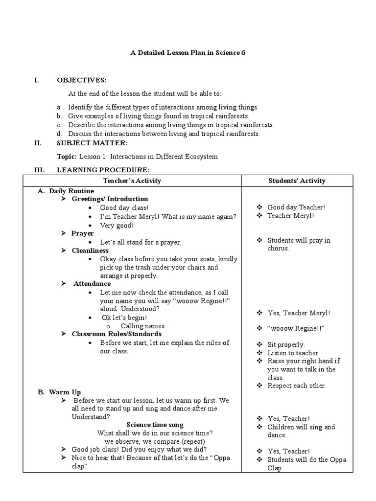 A Detailed Lesson Plan in Science 6 | PDF | Parasitism | Trees