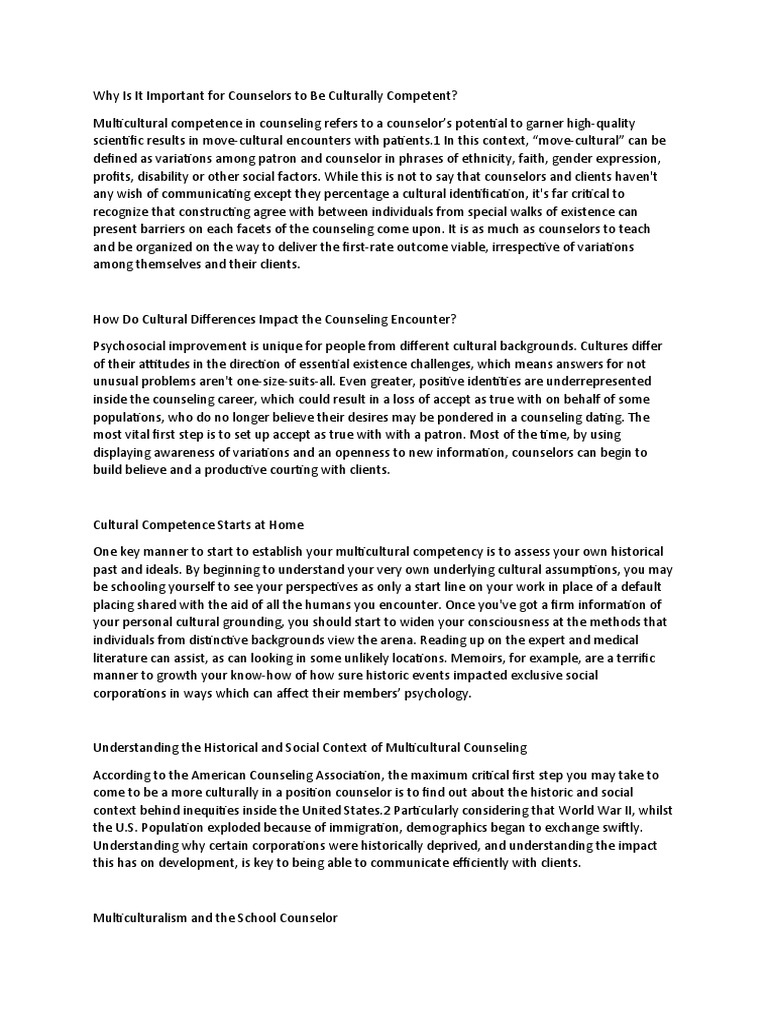 Importance of Cultural Competence in Counseling | PDF | School ...