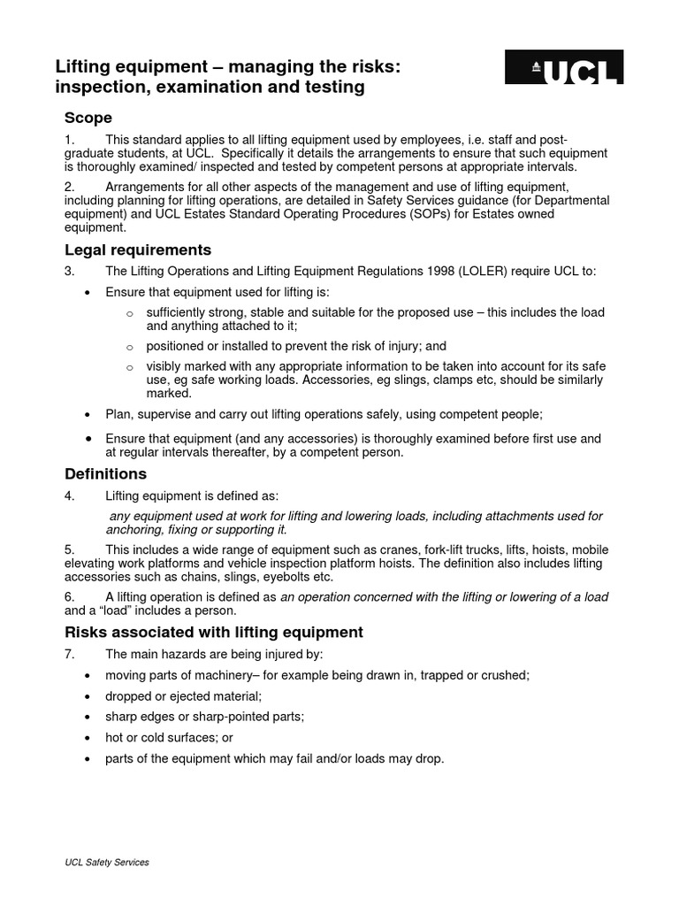 Lifting Equipment Standard PDF Business Safety