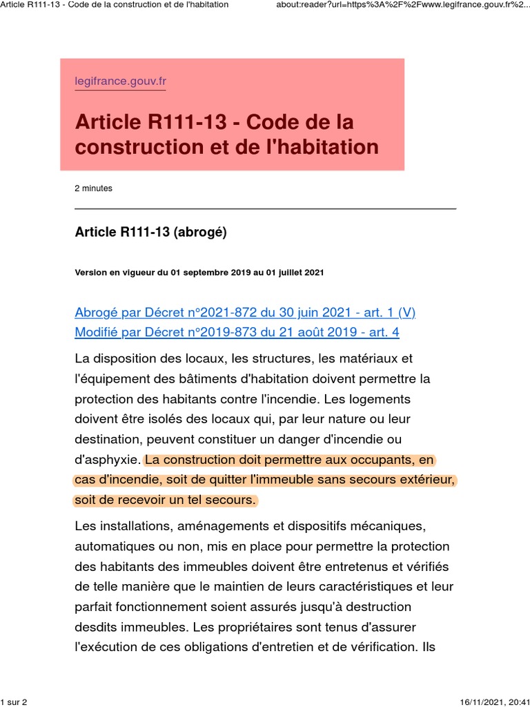 R 111 2 Du Code De La Construction Et De L habitation 06 Article R111-13 - Code de la construction et de l'habitation | PDF
