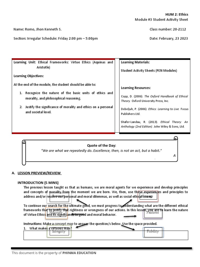 Act3 Ethical Frameworks Virtue Ethics Pdf Virtue Virtue Ethics