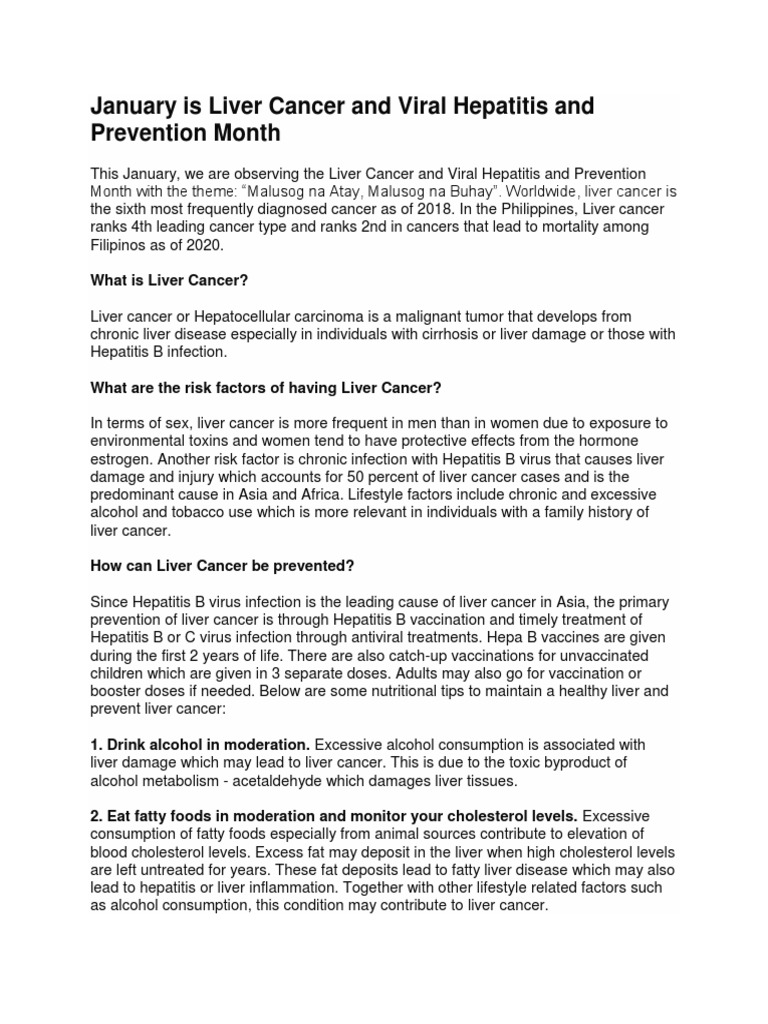 January Is Liver Cancer And Viral Hepatitis And Prevention Month Pdf