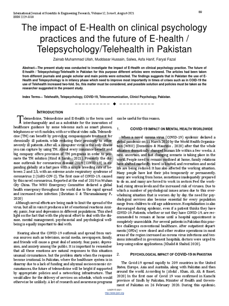 The Impacte of E Health On Clinical Psychology Practices and The Future ...