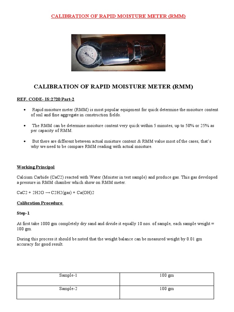 Calibration of Rapid Moisture Meter (RMM) PDF Calibration Materials