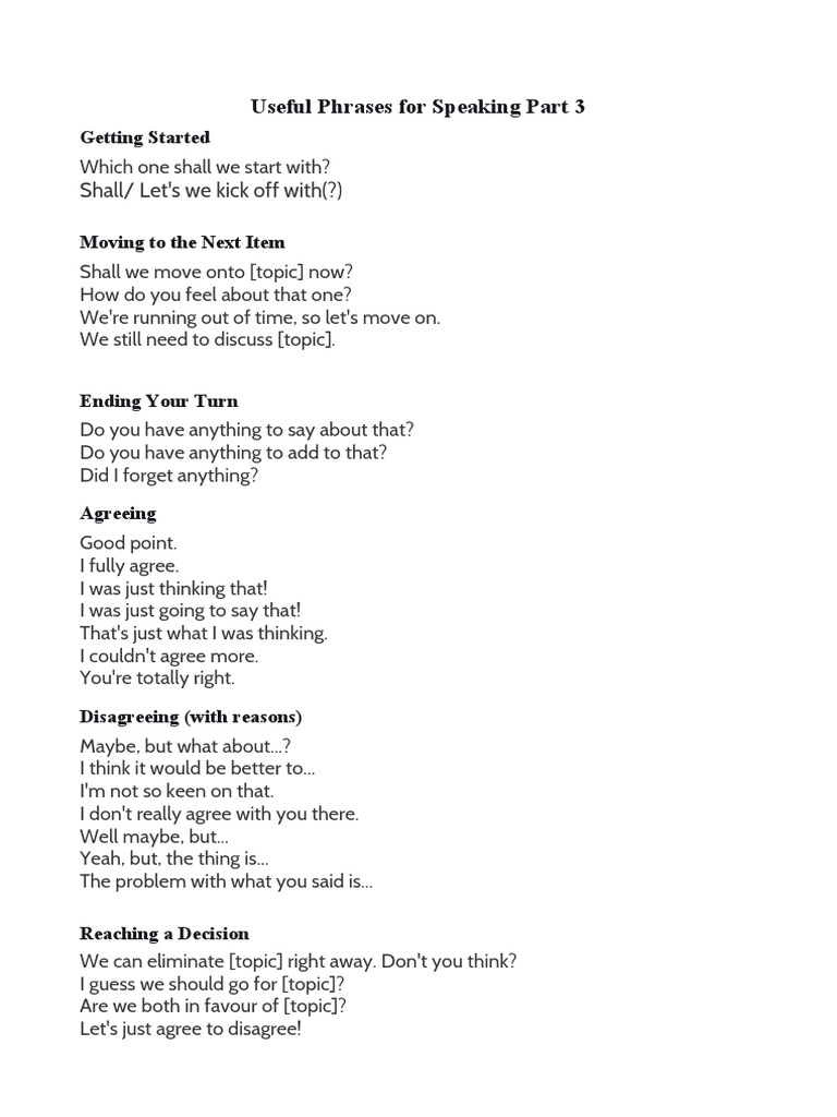 Useful Phrases for Speaking Part 3 | PDF