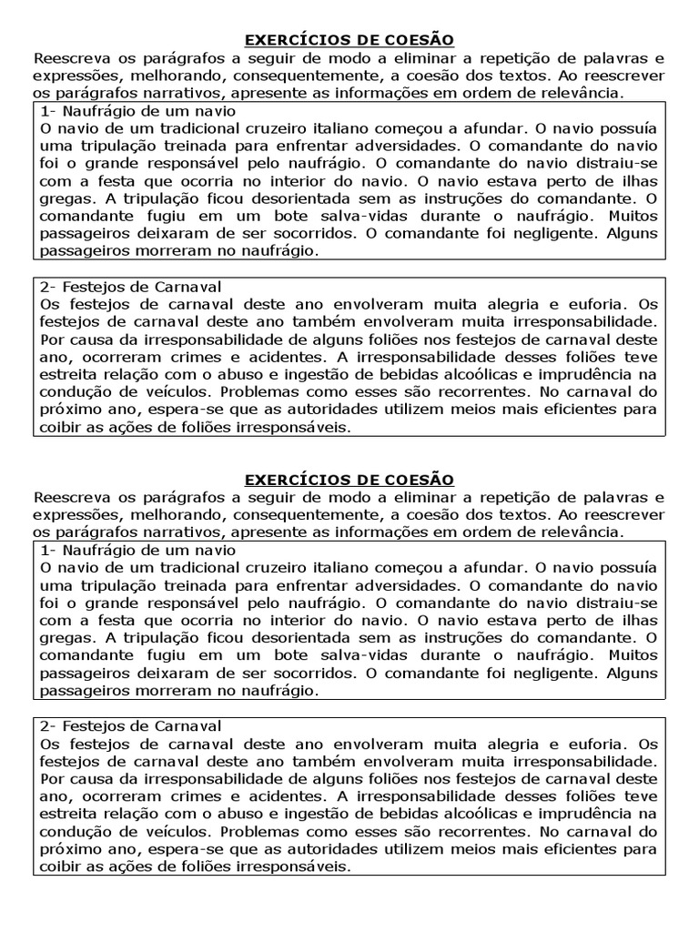 Exercícios de Coesão Textual | PDF