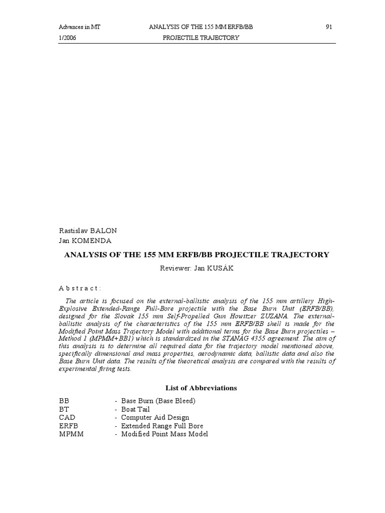 155 mm ERFB/BB Trajectory Analysis | PDF | Shell (Projectile) | Flight ...