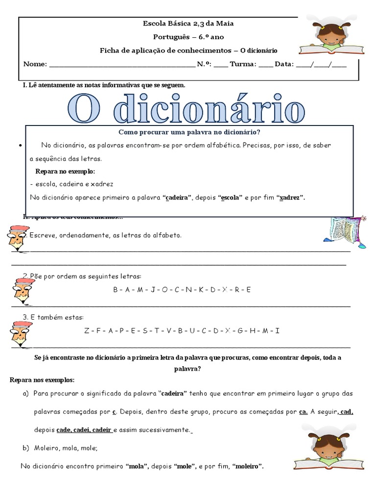 Procurando Palavras no Dicionário: Uma Ficha de Aplicação de ...