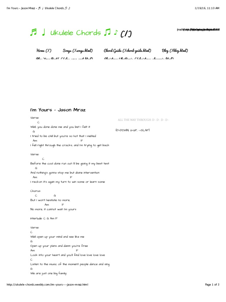 I M Yours Jason Mraz Ukulele Chords PDF Song Structure Songs
