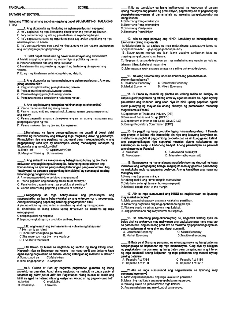 1st Quarter Summative Test | PDF
