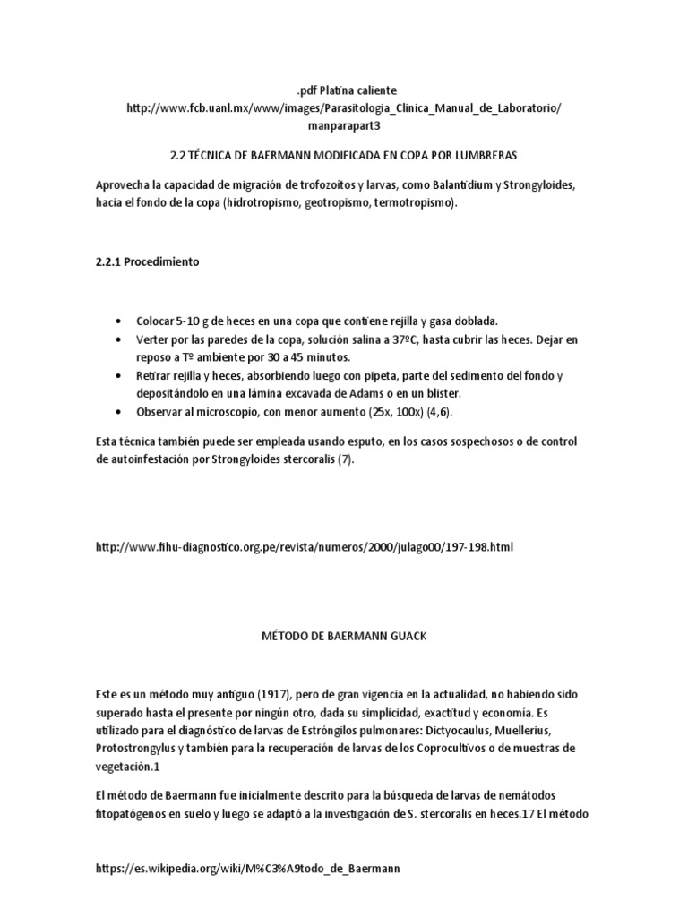 Técnica de Baermann en Parasitología | PDF | Agua