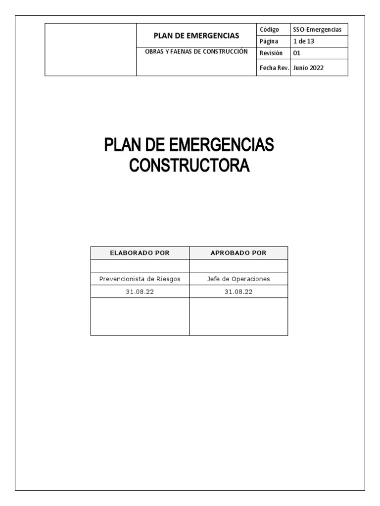 Plan de Emergencias Guia | PDF | Emergencia | Primeros auxilios