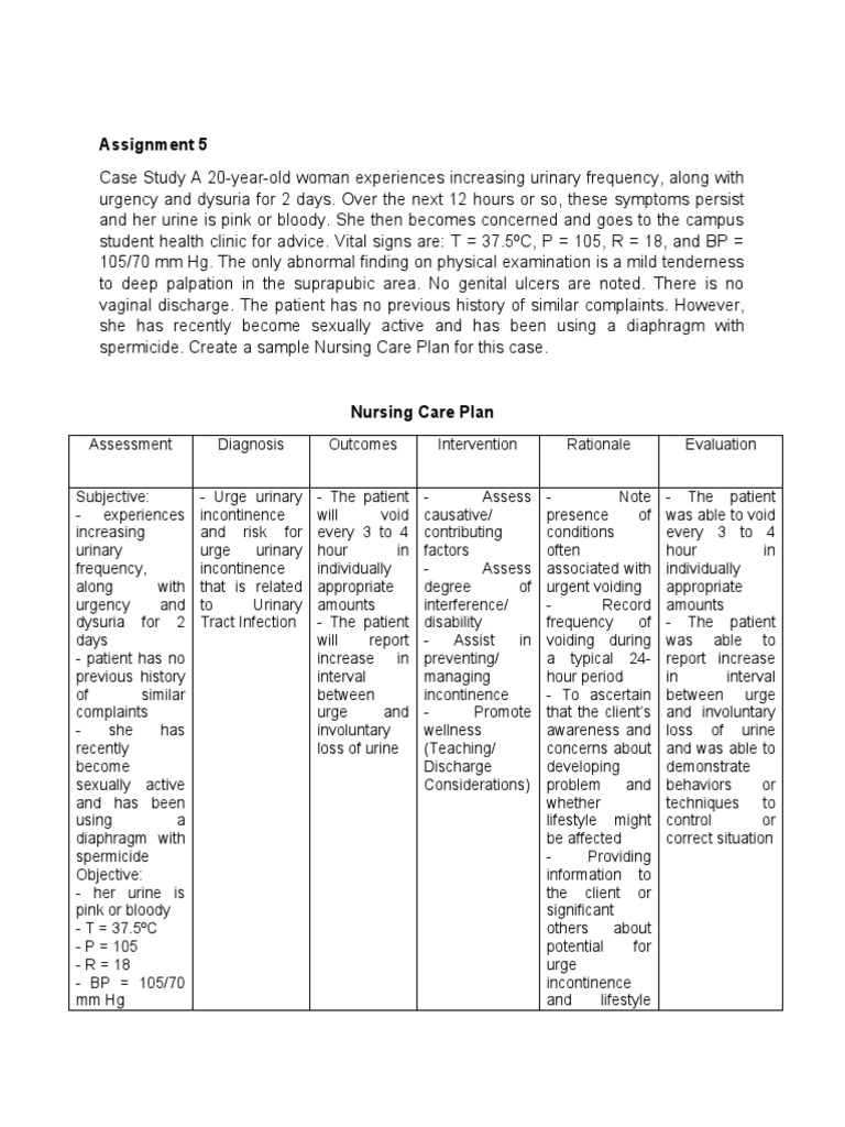 Nursing Care Plan for Urinary Tract Infection | PDF | Urinary ...