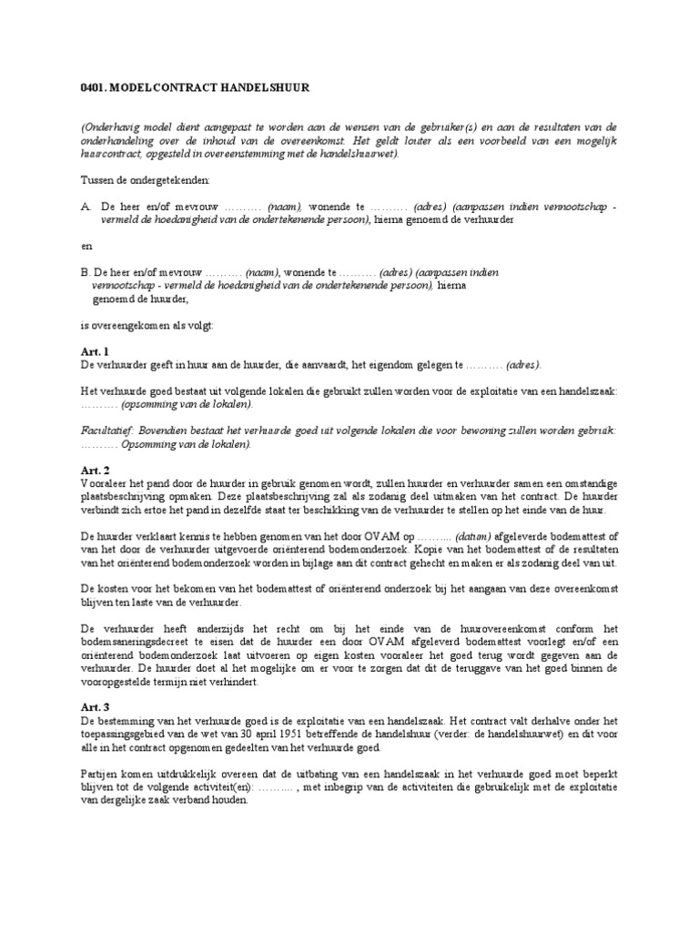 Modelcontract Handelshuur | PDF