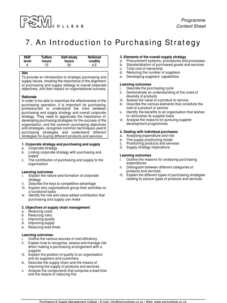 Introduction to Purchasing Strategy | PDF | Strategic Management ...
