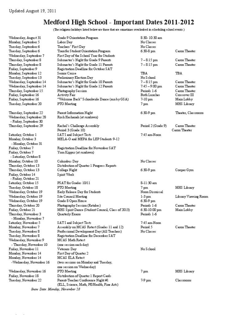 MHS Calendar PDF Sat Middle Schools