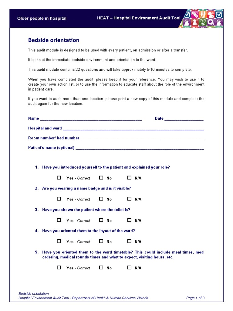 Bedside Orientation Audit Tool | PDF | Patient | Hospital