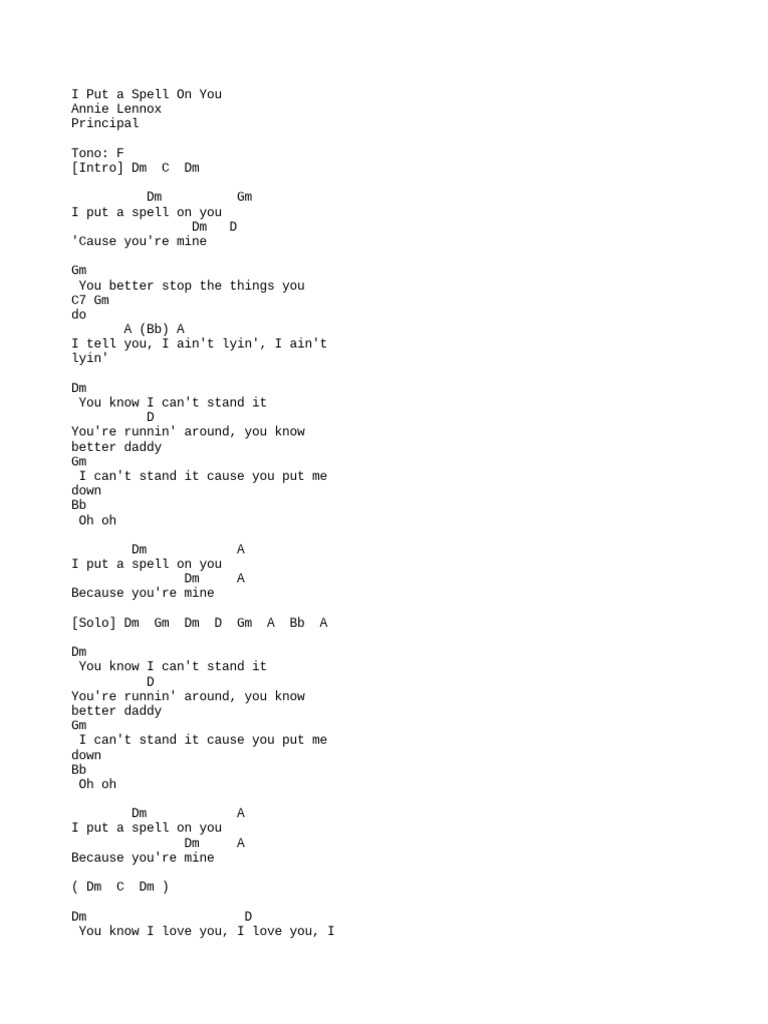 I Put A Spell On You Chords PDF