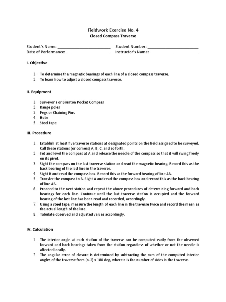 Field Exercise No. 4 | PDF | Compass | Angle