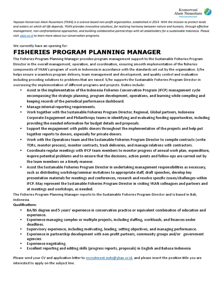 Job Description Fisheries PRGRM PLNNNG MNGR (Indonesia) PDF