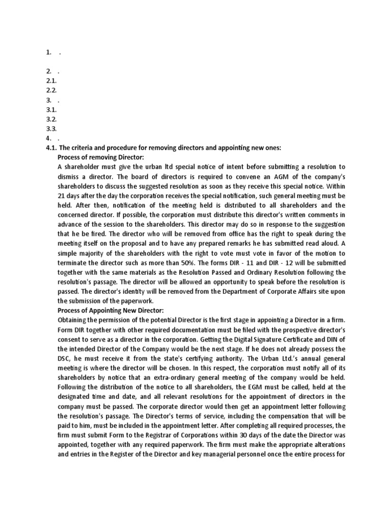 4.1. The Criteria and Procedure For Removing Directors and Appointing