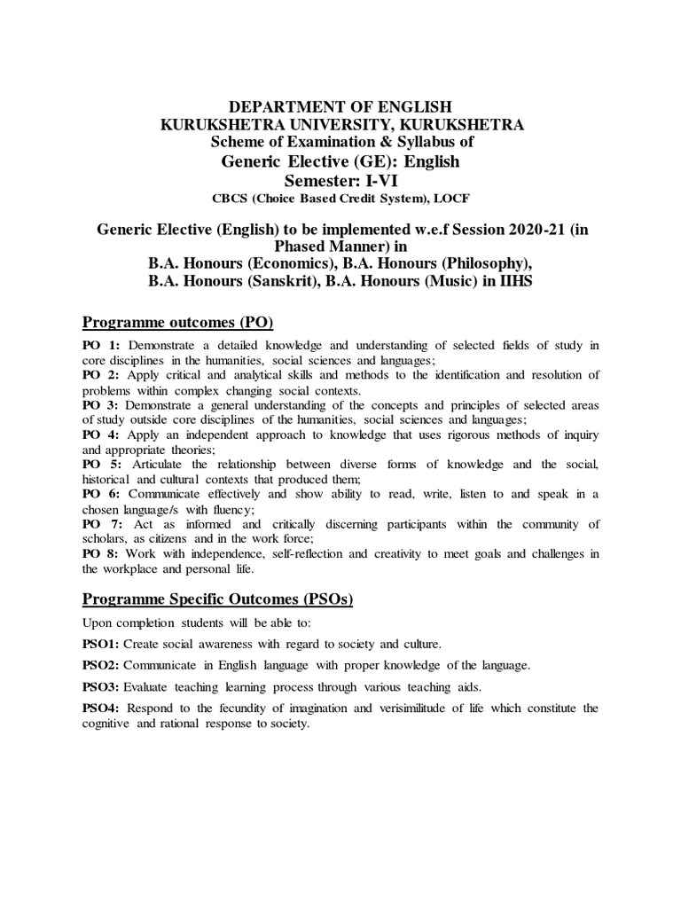 Generic Elective English Syllabus Overview | PDF | Course Credit ...