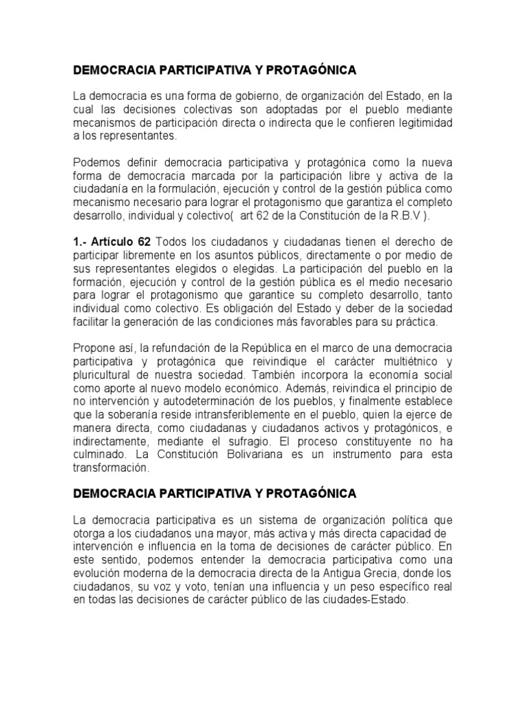 Democracia Participativa y Protagónica | PDF | Democracia | Ideologías ...