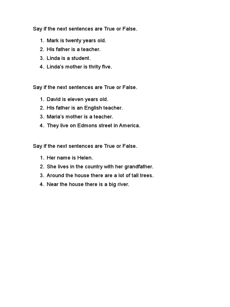 True or False Sentence Assessment | PDF