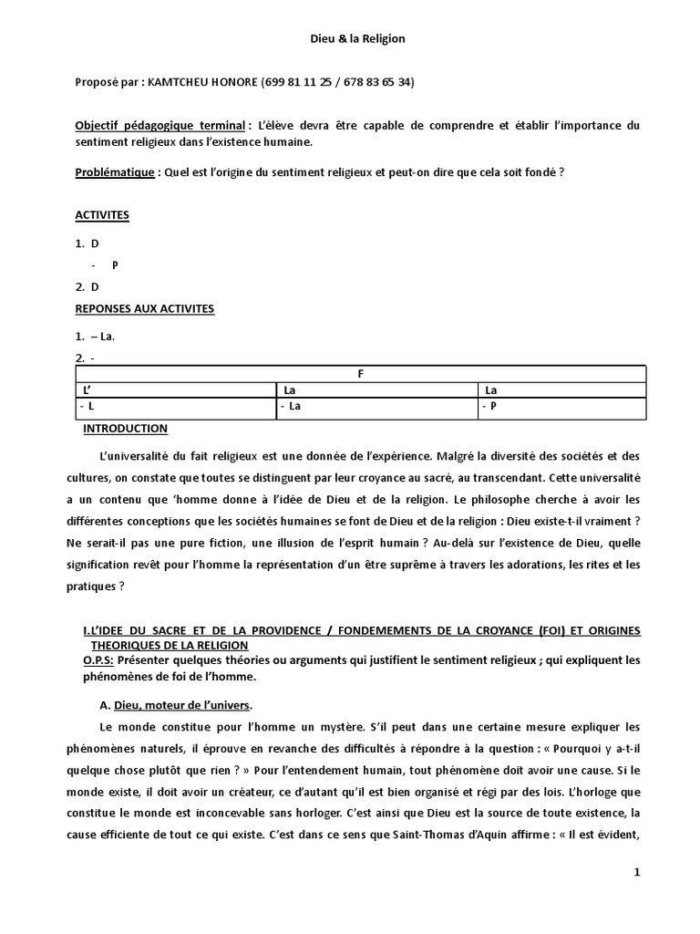 3 Cours Sur Dieu Et La Religion Pdf Dieu Monothéisme