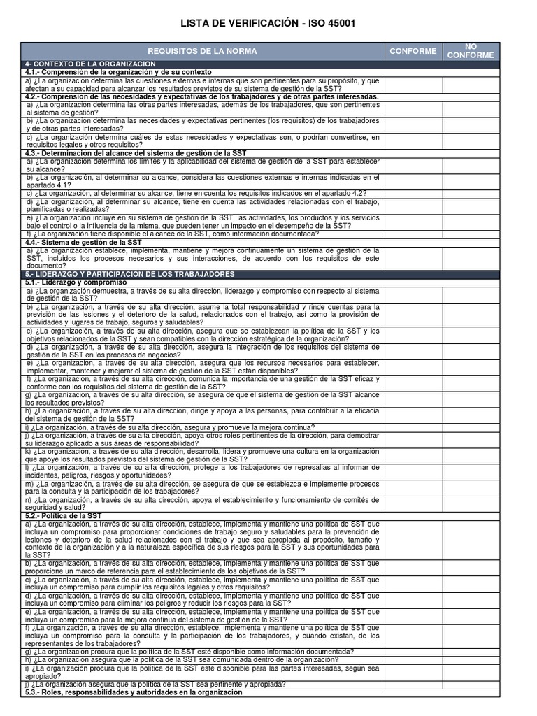 Lista de Verificaci N ISO 45001 1677168163 | PDF | Planificación ...