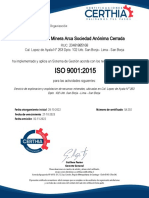 Certificado ISO 9001 minera Arca San Borja