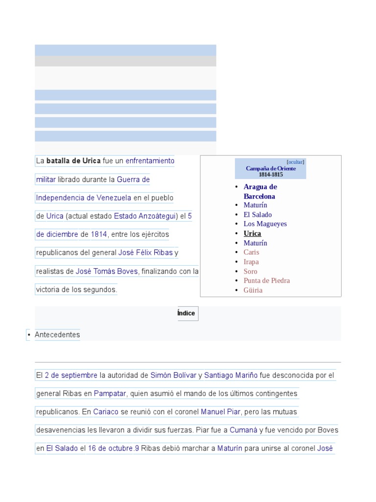 Batalla de Urica Descargar gratis PDF Conflictos Militar