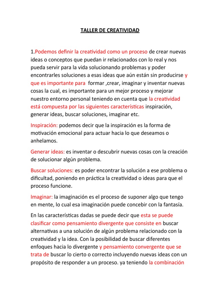 Taller de Creatividad y Superación | PDF | Creatividad | Imaginación