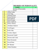 Theories of Personality Study Checklist