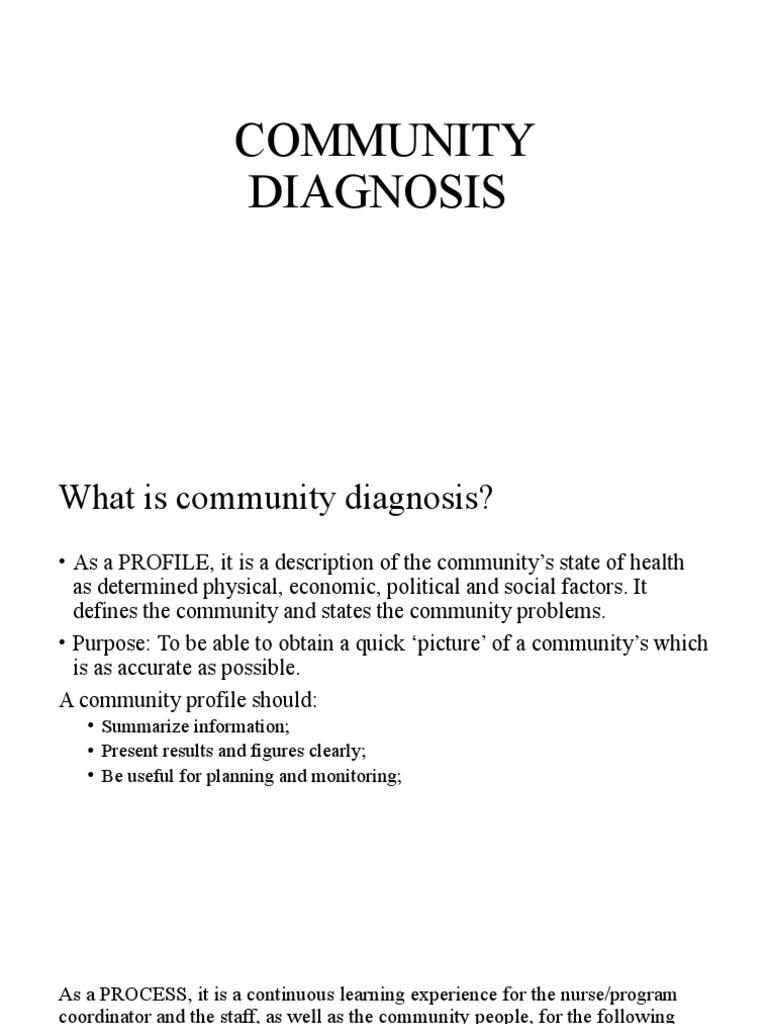 Lecture 6 Community Health Diagnosis 2 PDF Community Medical