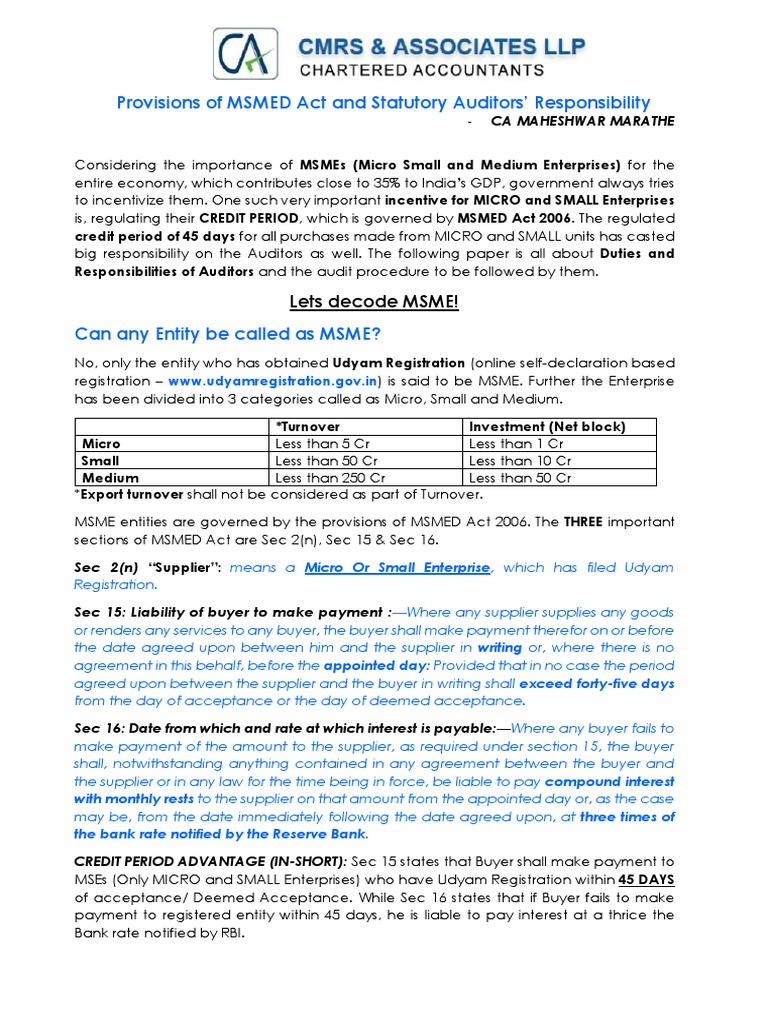 MSME Audit Responsibilities Explained | PDF | Small And Medium Sized ...