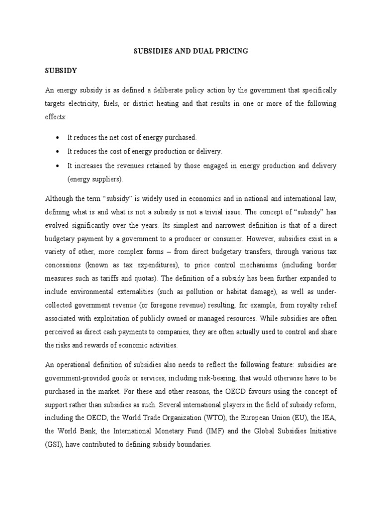 Understanding Subsidies and Dual Pricing | PDF | Subsidy | Price ...