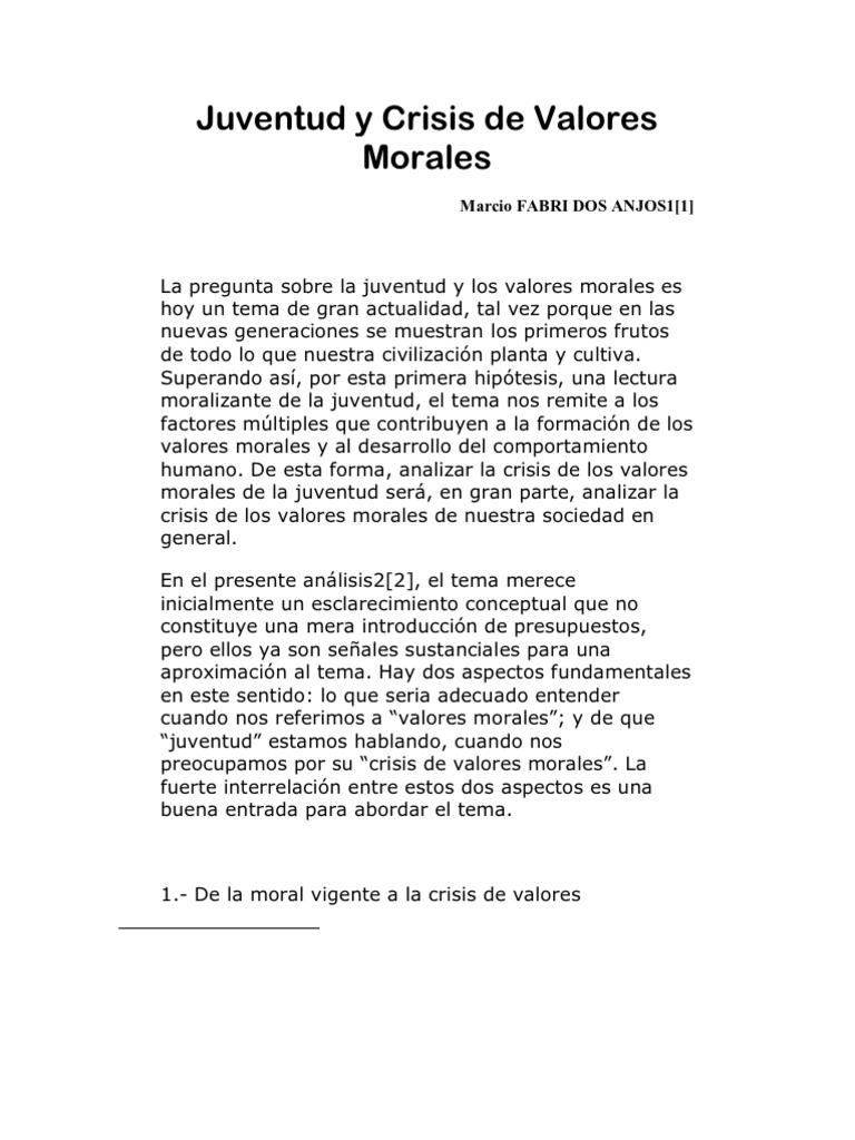 Juventud Y Crisis De Valores Morales Juventud Moralidad