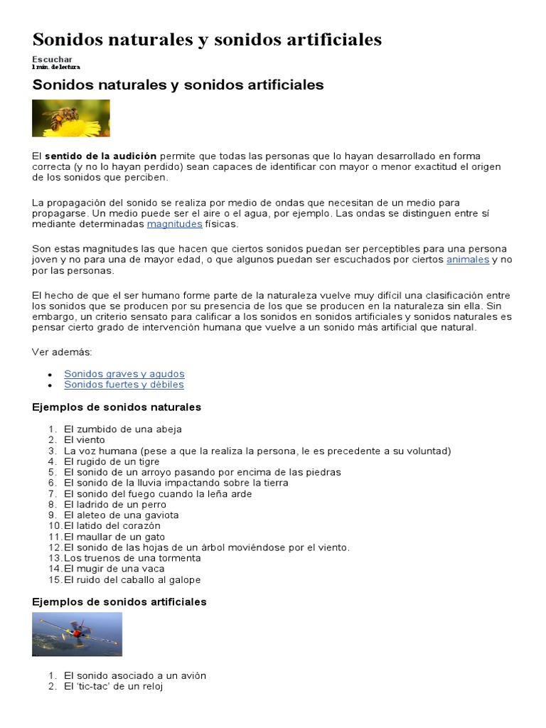 Sonidos Naturales y Artificiales: Ejemplos | PDF | Fricción | División ...