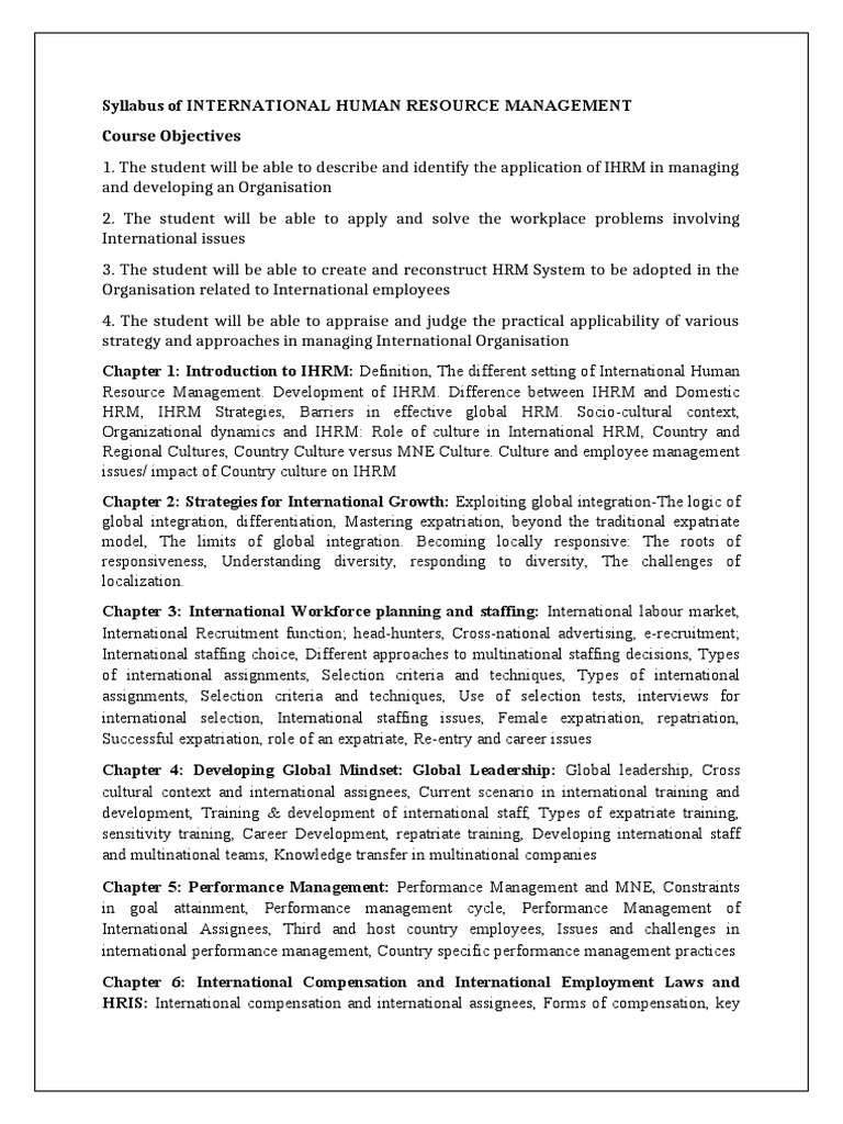 International HRM Course Syllabus | PDF | Human Resource Management ...
