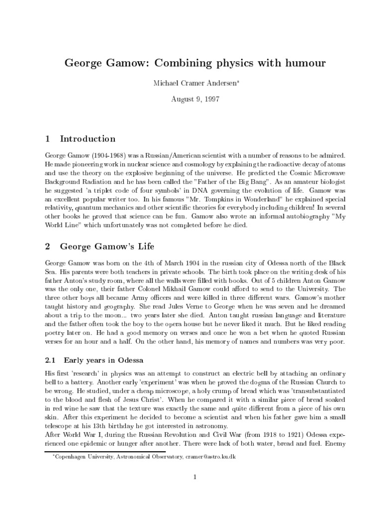 George Gamow: Pioneer of Cosmology | PDF | Quantum Tunnelling | Universe