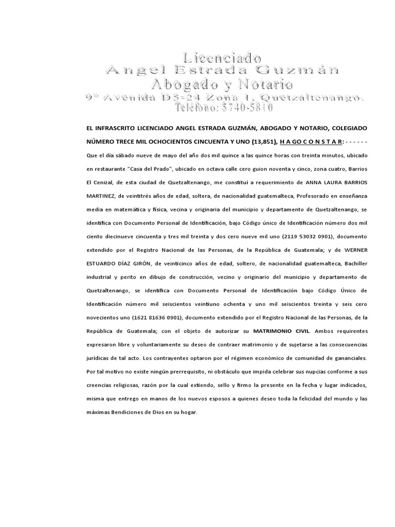 Constancia de Matrimonio Civil PDF