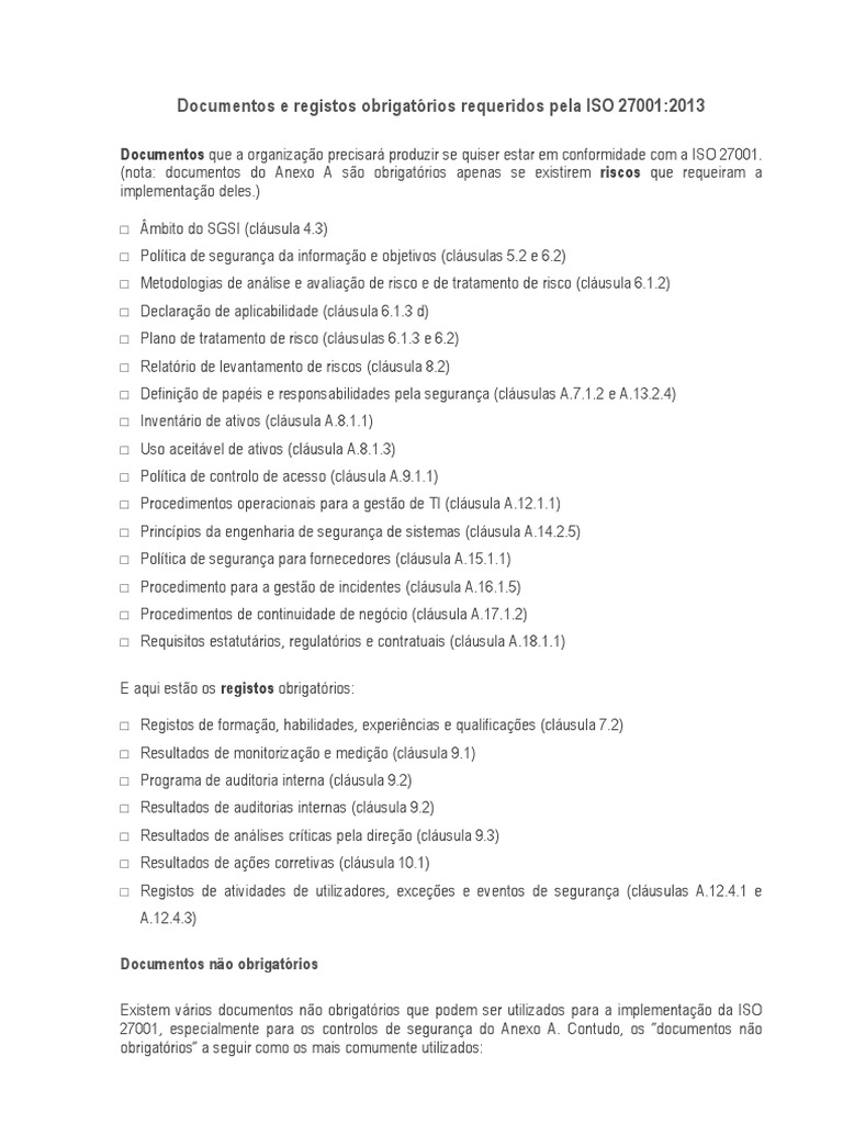 Documentos e registos ISO 27001 | PDF | Segurança de computadores ...