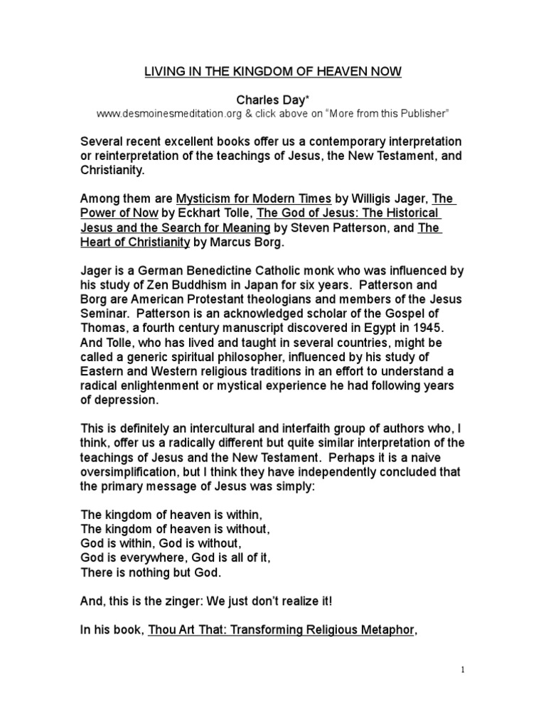 Living In The Kingdom Of Heaven Now Kingship And Kingdom Of God Jesus