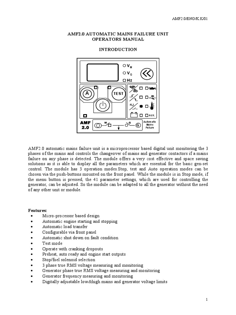 Operation manual for the amf2 0 automatic mains failure unit a guide