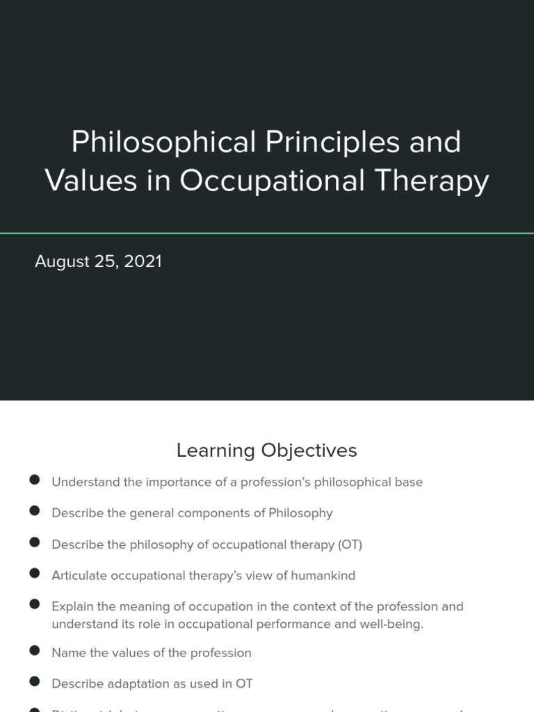 Principles of Occupational Therapy Philosophy | PDF | Occupational ...